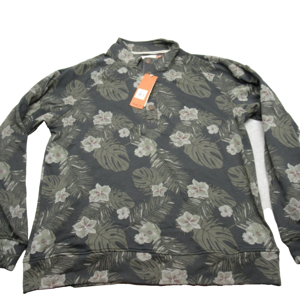 Hawke & Co Floral Shirt Men Large Green Raglan Sleeve 1/4 Button Pullover NEW
